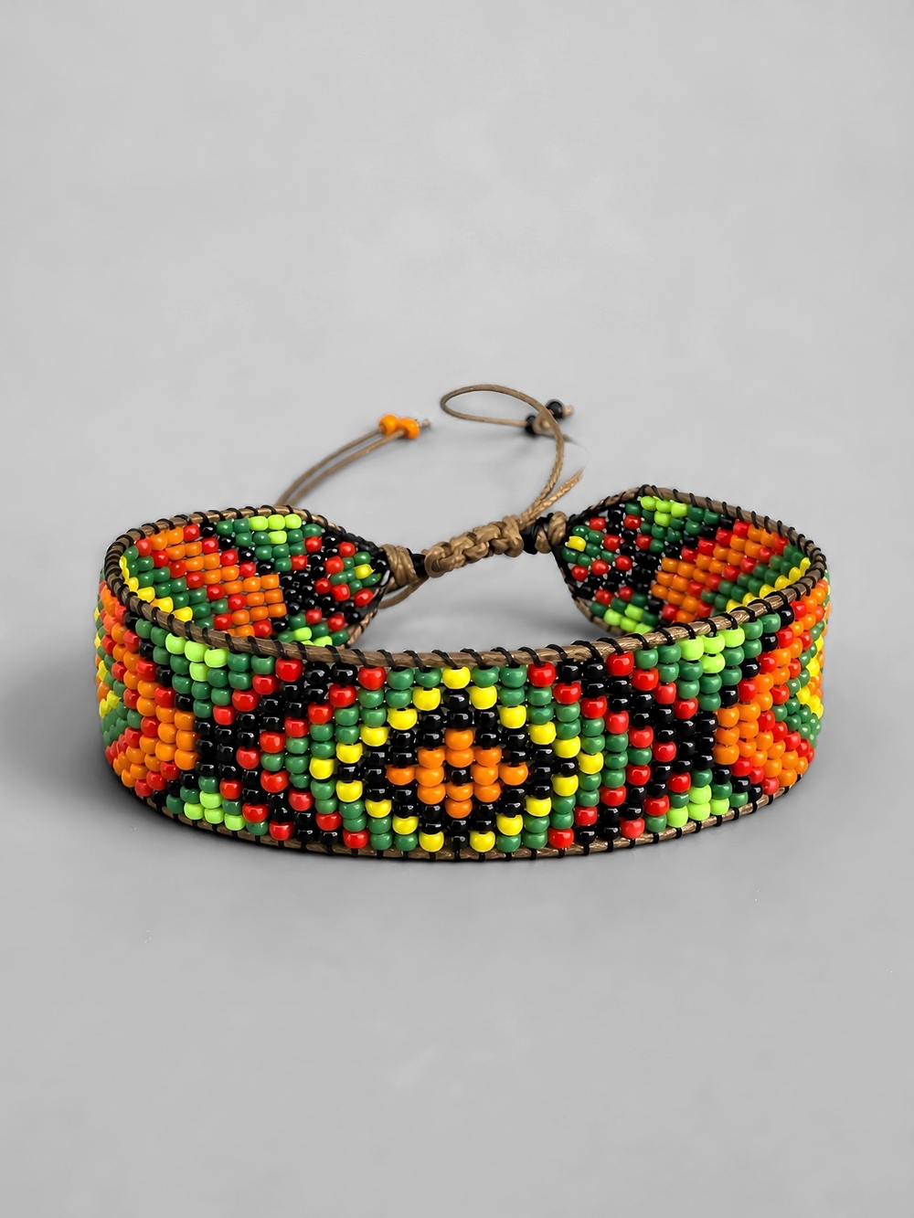 Handmade Loom Woven Seed Bead Cuff Bracelet Southwestern Geo - Island Mix